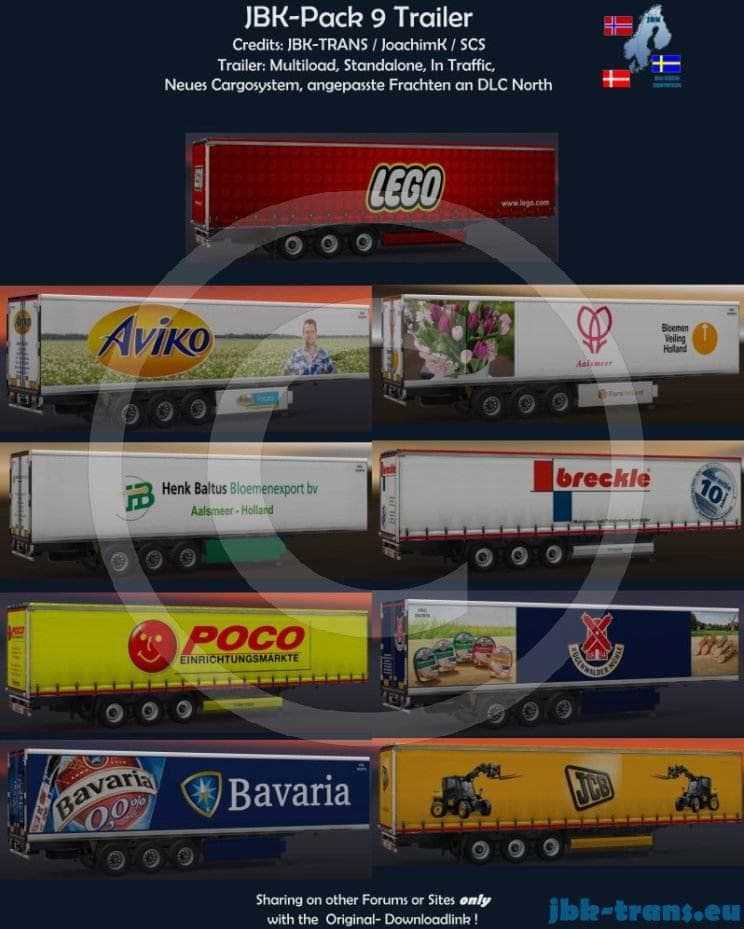 JBK – 9 TRAILERS PACK – Trailers mod for Euro Truck Simulator 2