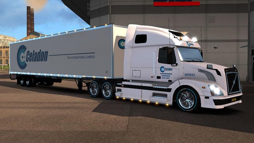 DC CELADON VOLVO VNL 670 + AMERICAN TRAILER SKIN PACK 01 – Skins mod for Euro Truck Simulator 2