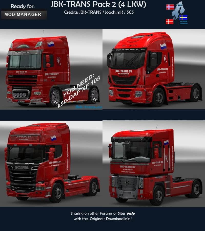 JBK TRANS PACK TRUCK UPDATE – Trucks mod for Euro Truck Simulator 2