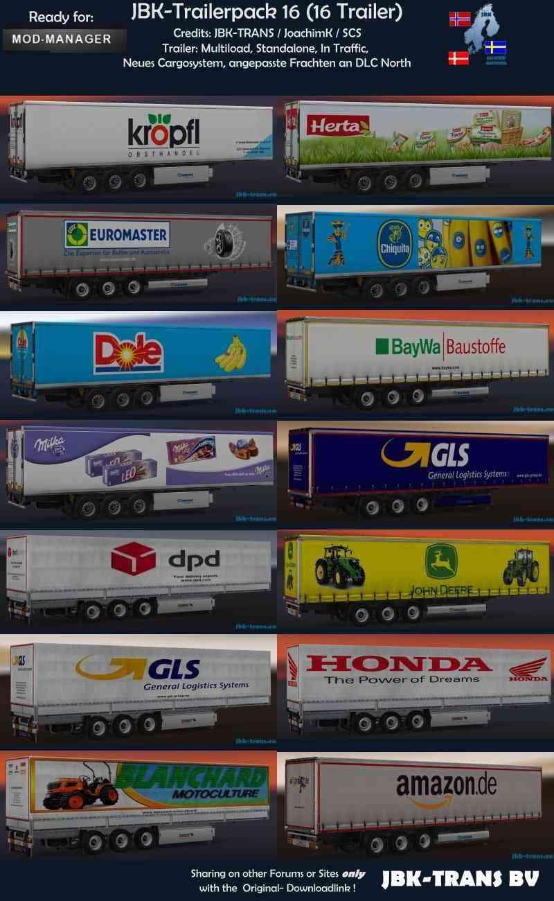 JBK-TRAILERPACK 16 (16 TRAILER) V1 – Trailers mod for Euro Truck Simulator 2