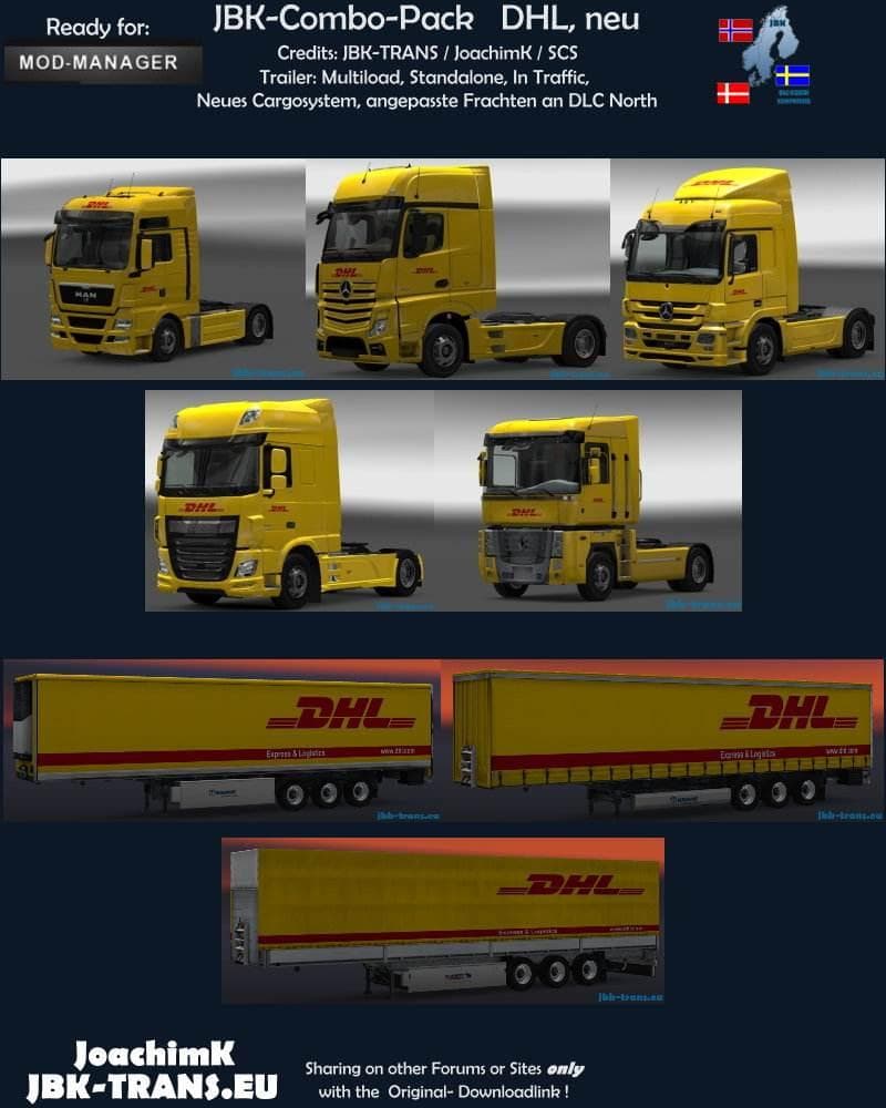 JBK – DHL NEW COMBO PACK – Trailers mod for Euro Truck Simulator 2