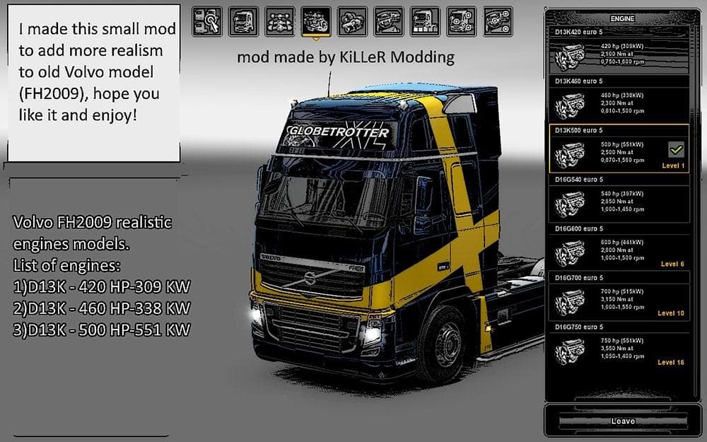 VOLVO REALISTIC ENGINE PACK – Parts mod for Euro Truck Simulator 2