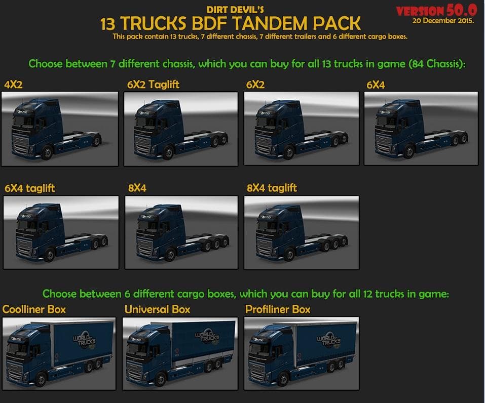 BDF TANDEM TRUCK PACK V50.0 – Parts mod for Euro Truck Simulator 2