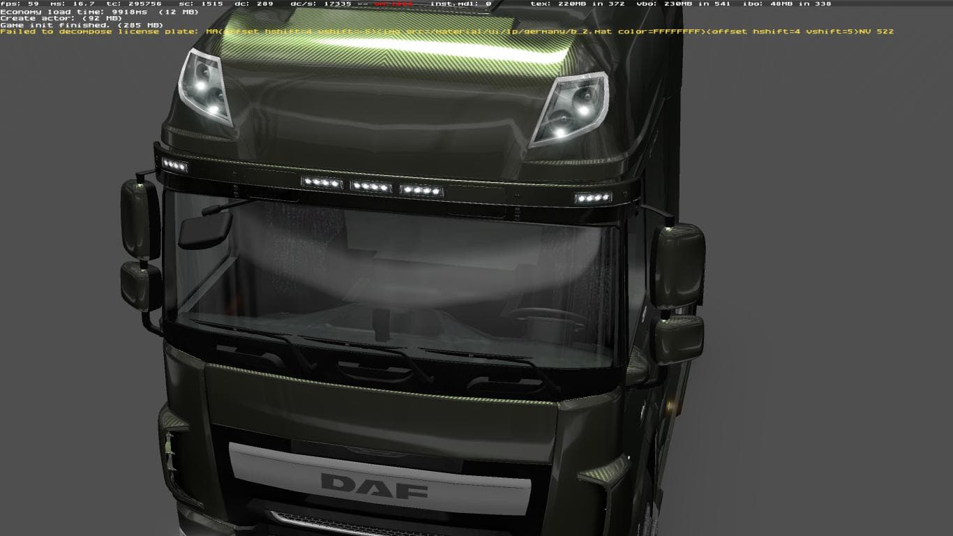 SUNSHIELD FOR DAF XF EURO 6 1.22 – Parts mod for Euro Truck Simulator 2