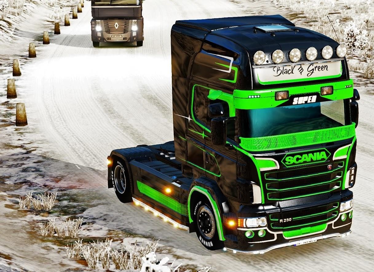 BLACK & GREEN EXTREME PAINT JOB FOR SCANIA RJL – Skins mod for Euro Truck Simulator 2