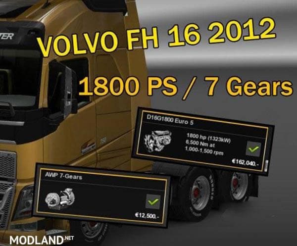 VOLVO FH 16 2012 1800 HP 1.22 – Parts mod for Euro Truck Simulator 2