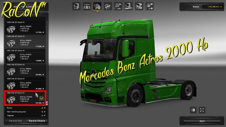 MERCEDES BENZ ACTROS 2000 HP 1.22 – Parts mod for Euro Truck Simulator 2