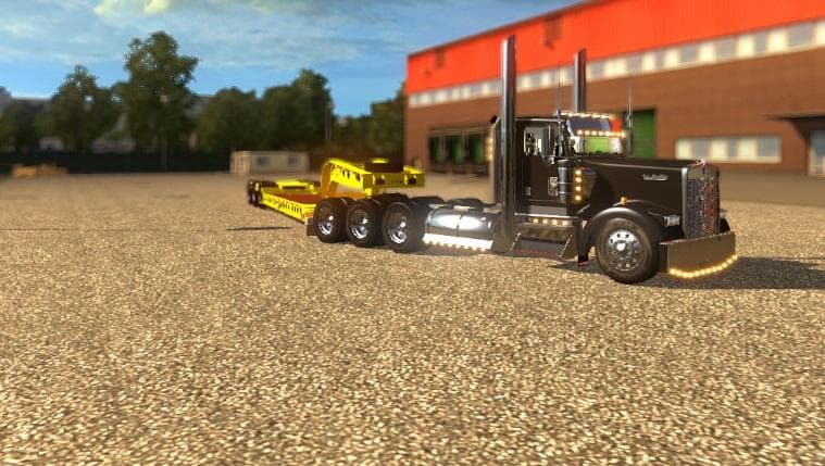 KENWORTH W900L WITH AMERICAN TRI-AXLE LOWBOY – Trailers mod for Euro Truck Simulator 2