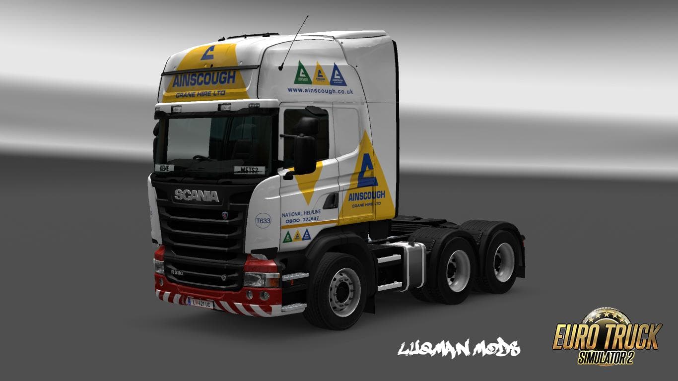 SCANIA STREAMLINE RJL AINSCOUGH CRANE HIRE SKIN 1.22.XX – Skins mod for Euro Truck Simulator 2