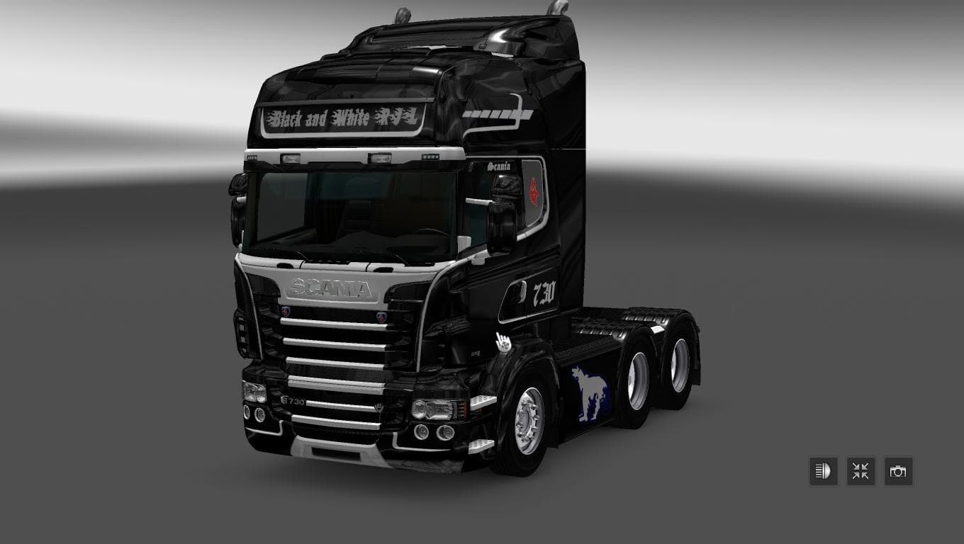 SCANIA RS RJL BLACK & WHITE V8 SKIN – Skins mod for Euro Truck Simulator 2