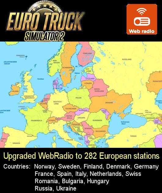 282 European Webradio stations 1.17 – Sounds mod for Euro Truck Simulator 2