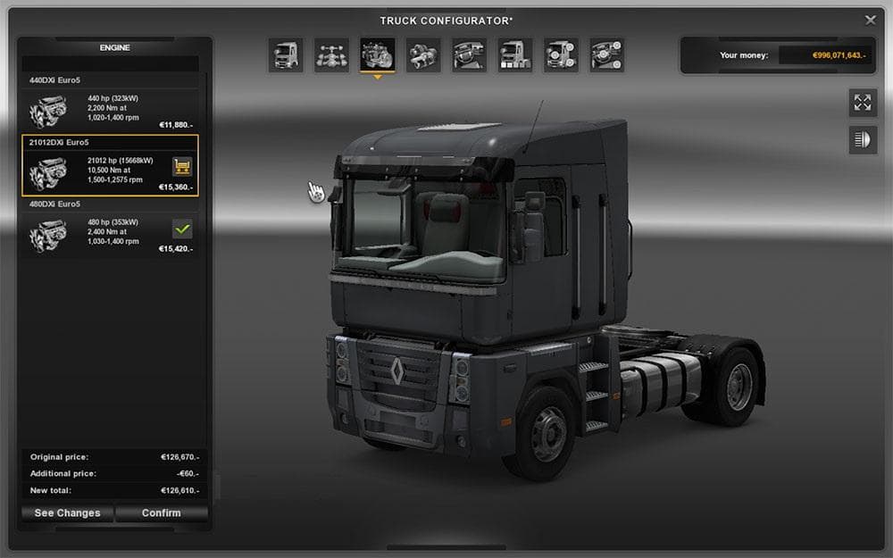 51012 HP engine mod for Renault Magnum – Parts mod for Euro Truck Simulator 2