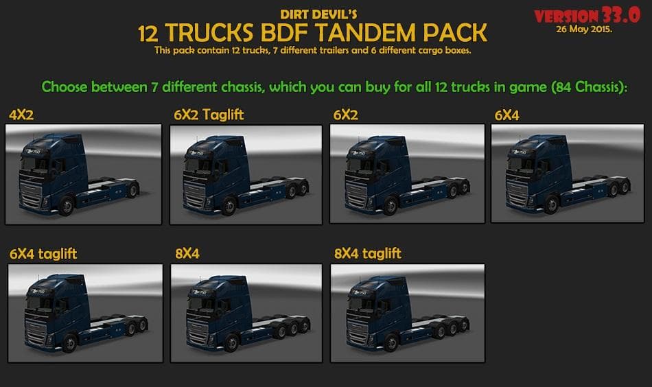 BDF TANDEM TRUCK PACK V33 – Parts mod for Euro Truck Simulator 2