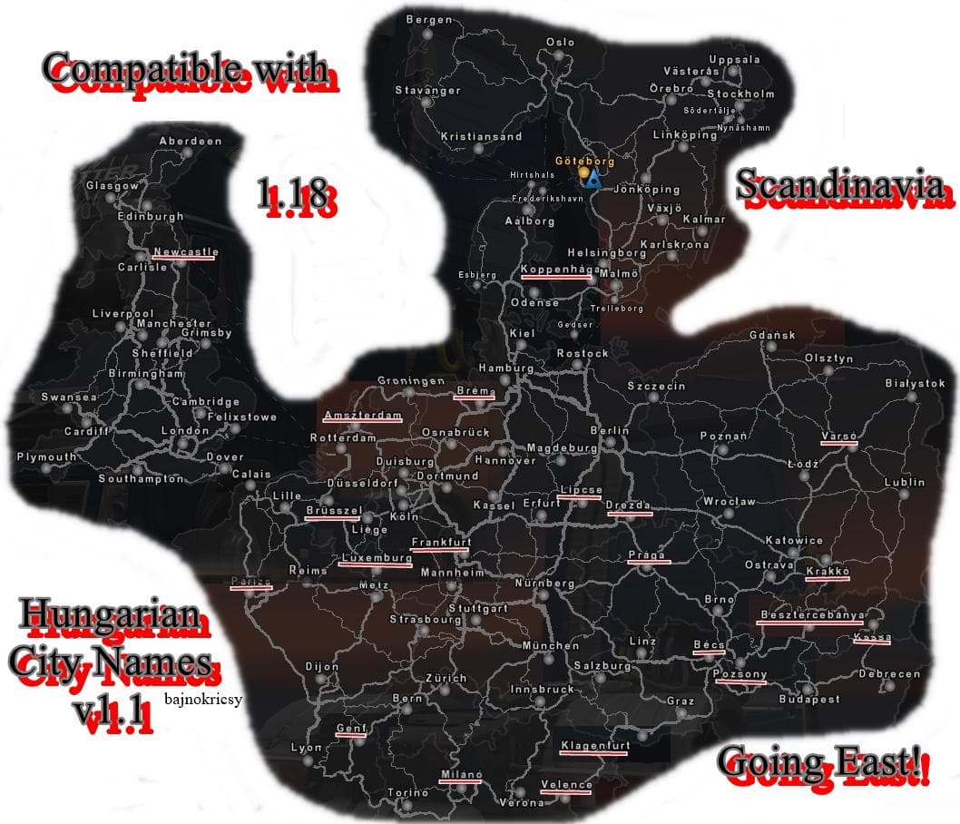 Hungarian City Names – Maps mod for Euro Truck Simulator 2