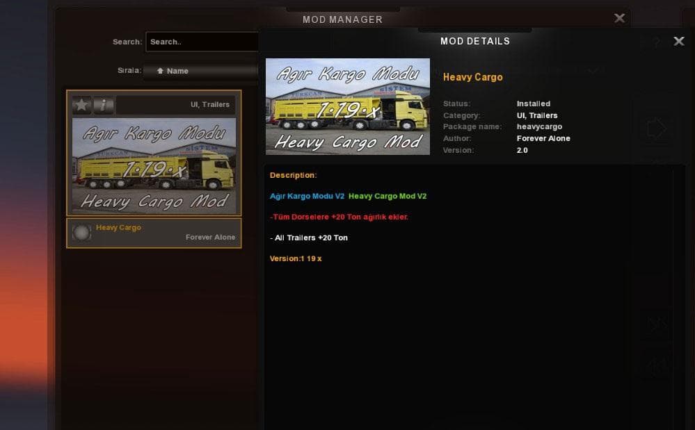HEAVY LOAD + 20 TONS – Parts mod for Euro Truck Simulator 2