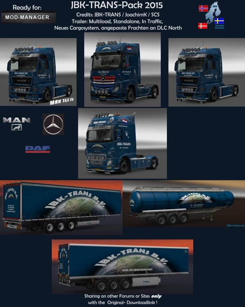 JBK-TRANS PACK 2015 – Trucks mod for Euro Truck Simulator 2