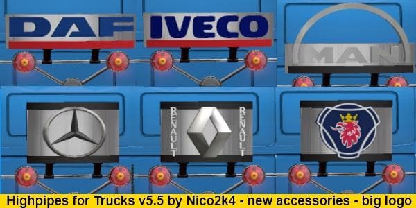 HIGHPIPES FOR TRUCKS BY NICO2K4 – Parts mod for Euro Truck Simulator 2