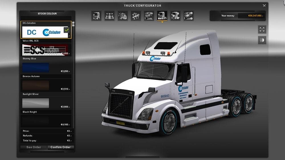 DC CELADON VOLVO VNL 670 + AMERICAN TRAILER SKIN PACK 01 – skins screenshot 2