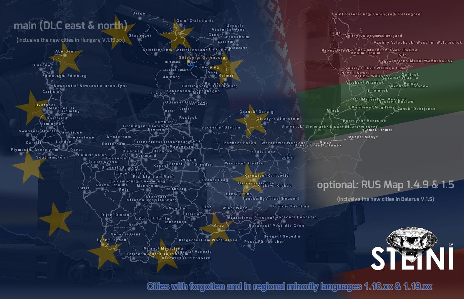 CITIES WITH FORGOTTEN AND IN REGIONAL MINORITY LANGUAGES – Maps mod for Euro Truck Simulator 2