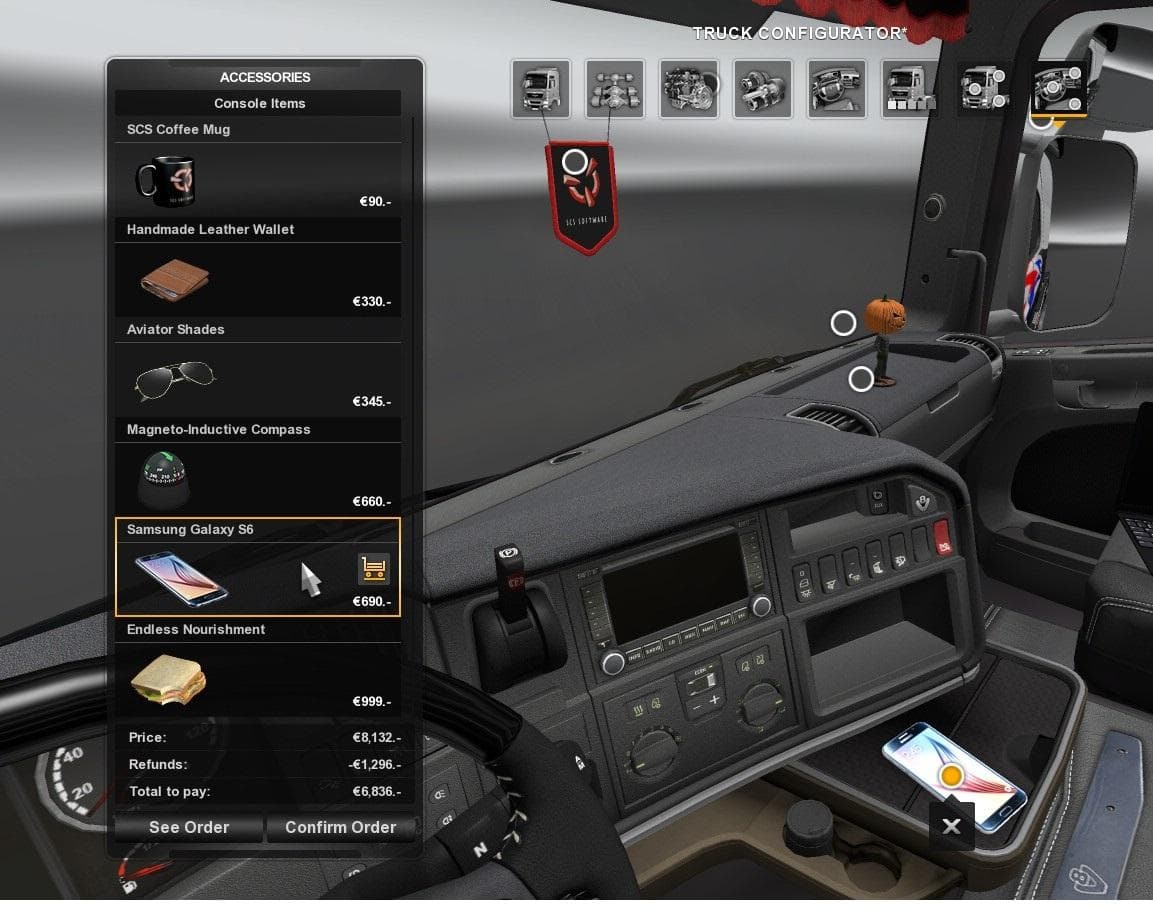 SAMSUNG GALAXY S6 INTERIOR ADDON – Other mod for Euro Truck Simulator 2