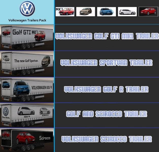 VOLKSWAGEN TRAILERS PACK – Trailers mod for Euro Truck Simulator 2