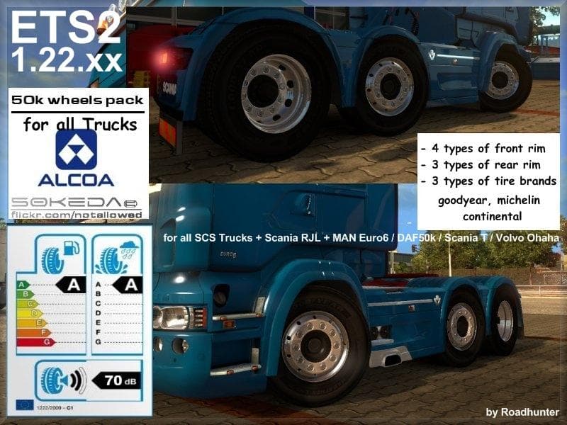50K ALCOA WHEELS PACK FOR ETS2 1.22.XX V3 – Parts mod for Euro Truck Simulator 2