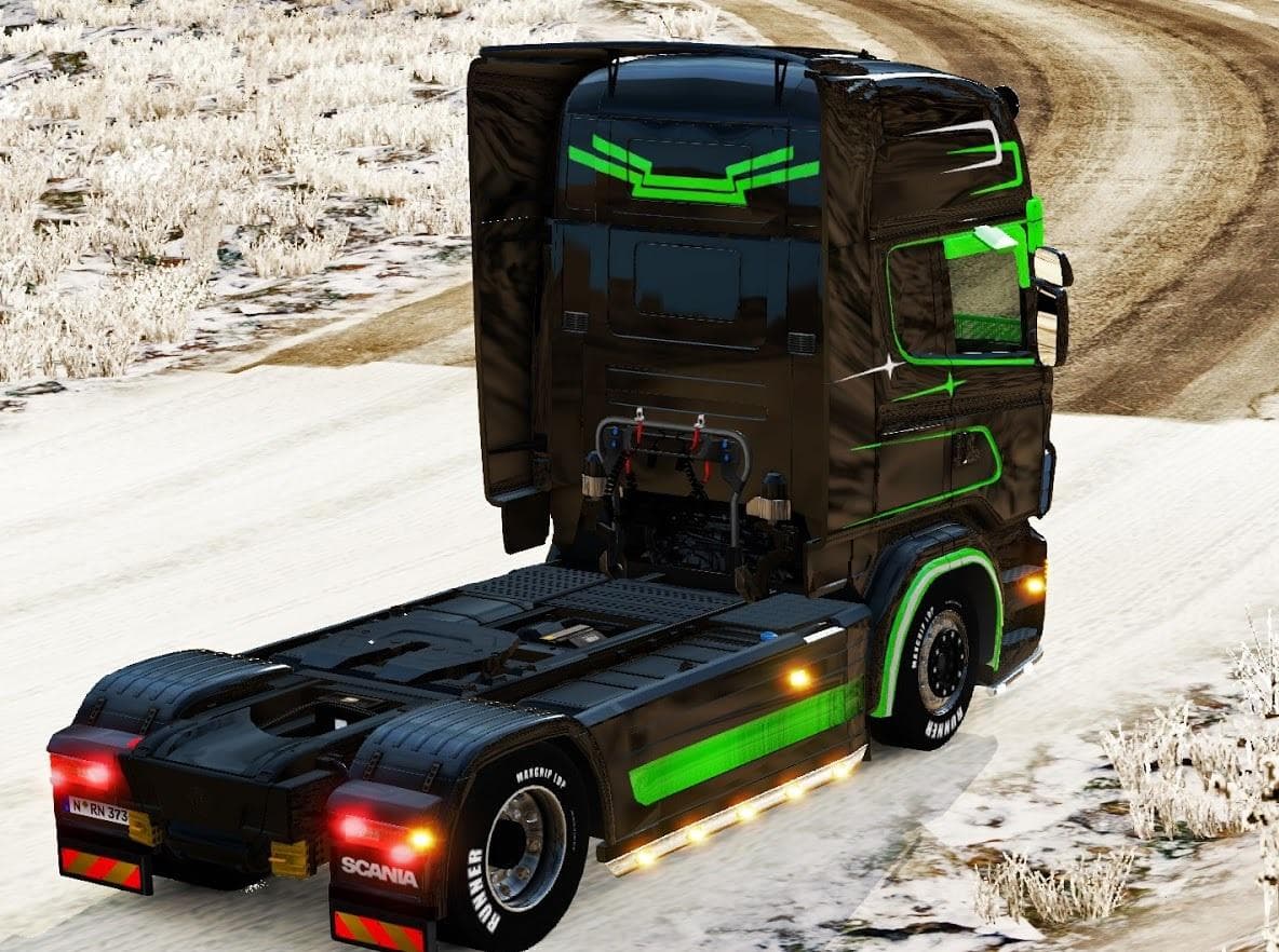 BLACK & GREEN EXTREME PAINT JOB FOR SCANIA RJL - ETS2 mods download – skins screenshot 2