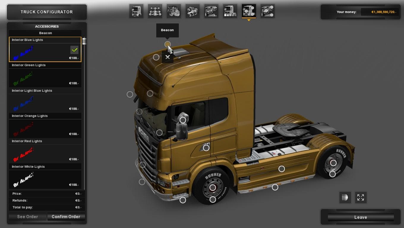 INTERIOR LIGHT 1.22.X – Other mod for Euro Truck Simulator 2
