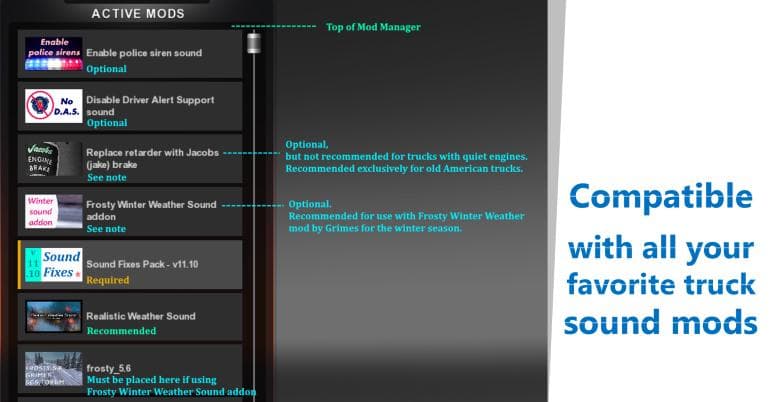 SOUND FIXES PACK + HOT PURSUIT SOUNDS V12 - ETS2 mods download – sounds screenshot 2