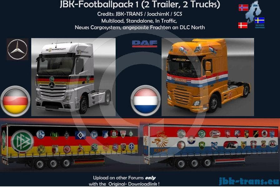 JBK FOOTBALL COMBO PACK – Trailers mod for Euro Truck Simulator 2