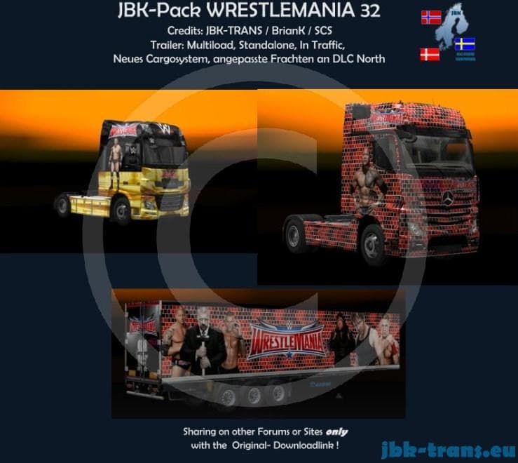 JBK – WRESTLEMANIA 32 COMBO PACK – Skins mod for Euro Truck Simulator 2