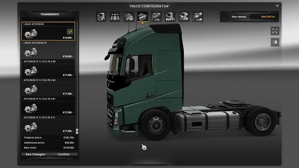 VOLVO FH 2013 GEARBOXES – Parts mod for Euro Truck Simulator 2