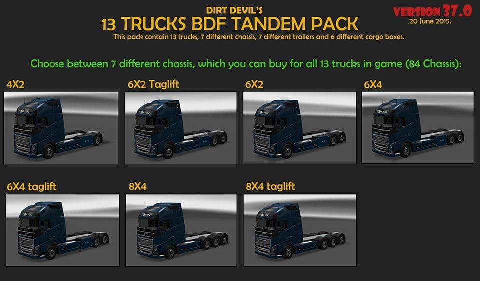 BDF Tandem Truck Pack – Parts mod for Euro Truck Simulator 2